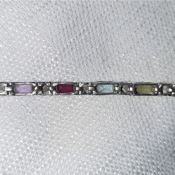 Sterling tennis bracelet with multicolored stones - Picture 8 of 9